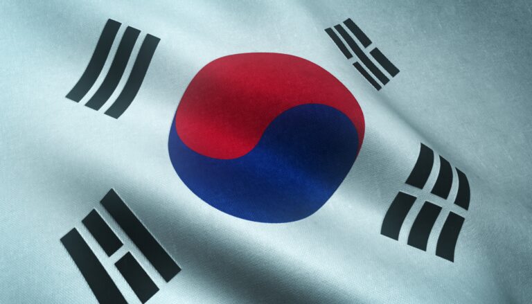 Closeup shot of the waving flag of South Korea with interesting textures